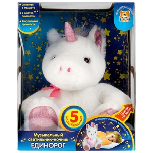 Игрушка мягкая со светом Единорог 25см, Стихи, 5 колыбельных ТМ Мульти-Пульти