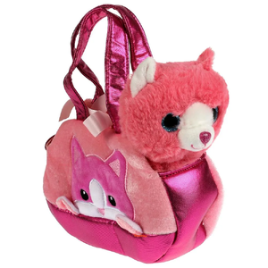 Мягкая игрушка кошка розовая в сумочке